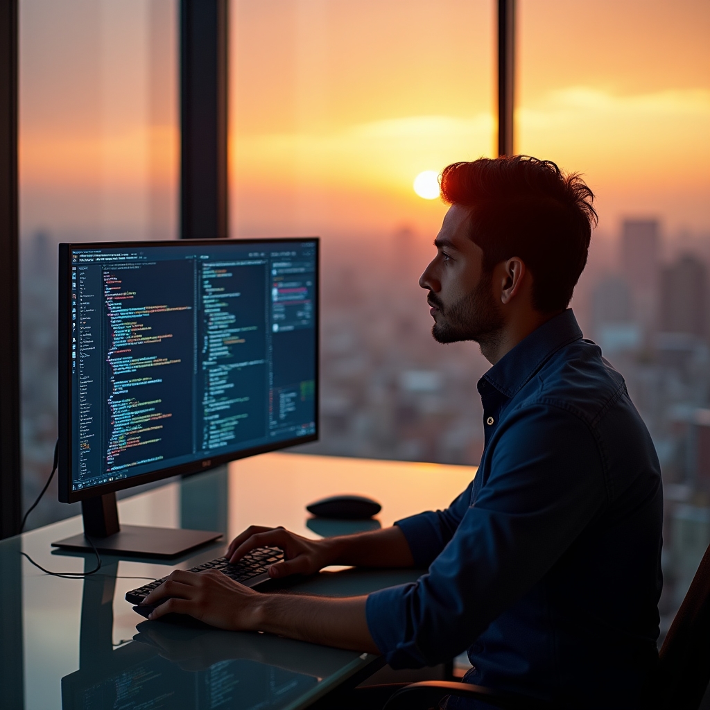 Fondatore in sessione di lavoro focalizzata in ufficio moderno